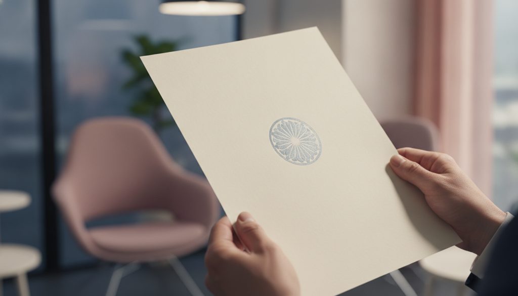 公的な書類を丁寧に持つ手元のクローズアップ
