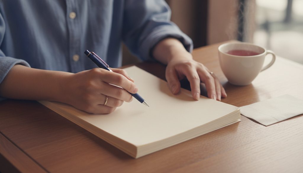カフェで契約書に目を通す人物の手元