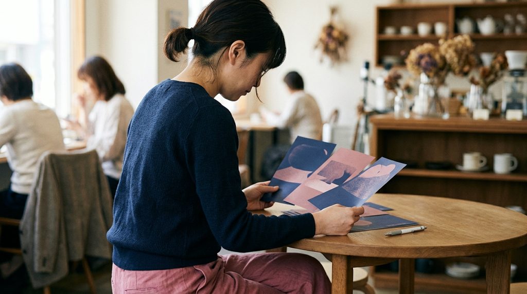 カフェで資料を比較検討する人の手元