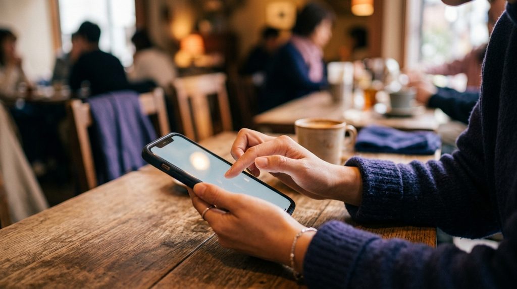 スマートフォンで本人確認手続きを行う手元