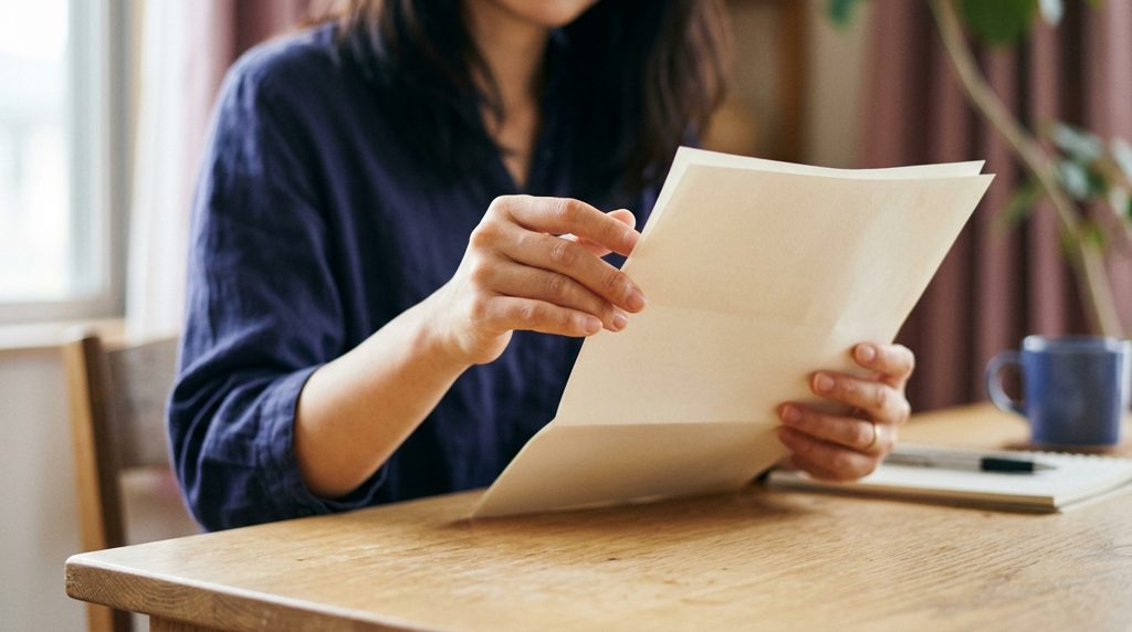 重要な書類をじっと見つめる手元